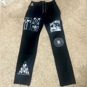 Dollskill Current Mood Stitch b**tch Lace-Up Patch Jeans punk tattoo size Small